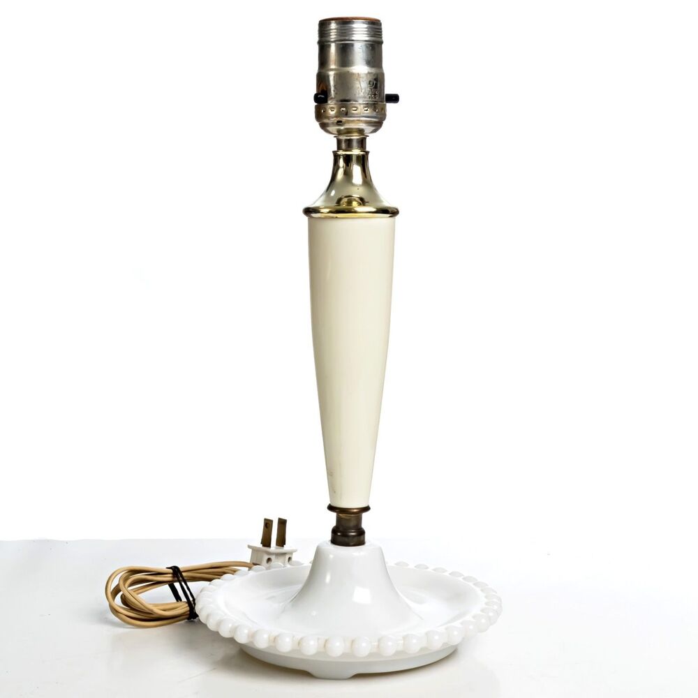 Vintage 1950's White Milk Glass Hobnail Table Lamp Base Curved Like Dish